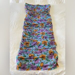 Veronica Beard | SZ 14 | Lake Blue Quiana Floral Strapless Ruched Midi Dress NWT